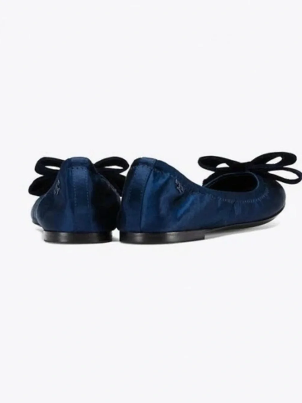 Tory Burch Satin Viola Velvet Bow Ballet Flat Navy Blue Sz 6 Wedding Classic